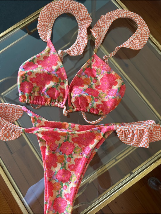 Strawberry Milk Mob Other - Strawberry Milk Mob Pink Floral & Peach Check Bikini